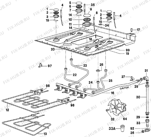 Взрыв-схема плиты (духовки) Nestor Martin 604M54-1 - Схема узла Oven and Top functional parts